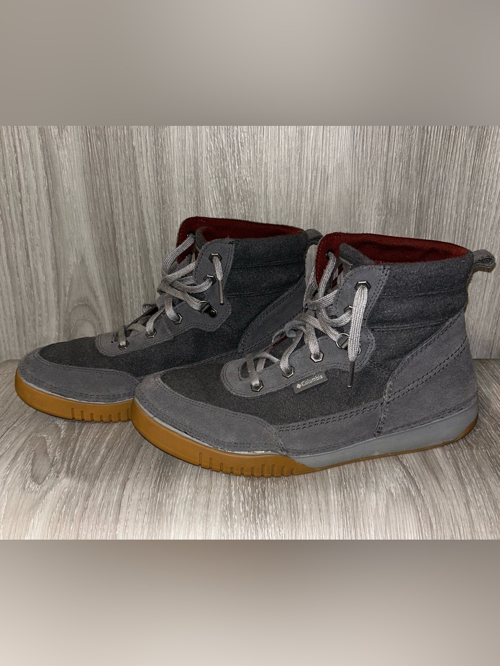 Columbia Gray Suede Lace-Up Ankle Boots Bridgeport Mid Wool 11.5